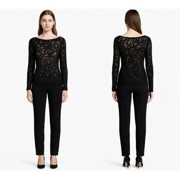 ANNE FONTAINE Castille Stretch Black Lace Top - Picture 2 of 11